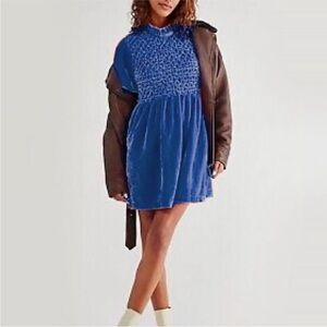 Free People Blue Textured gum drop Mini Dress